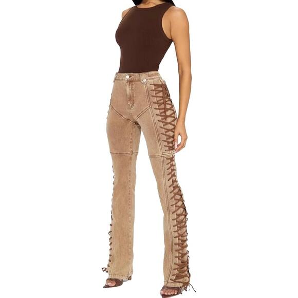 Fashion Nova Denim - Rise Lace-up jeans tan 9